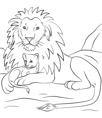 Lion Dad With Cub Coloring Page